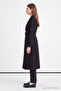 Double Breasted Collar Epaulet Detailed Belted Black Trench Coat 13758 - 2