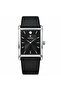 ساعة يد رجالية مستطيلة فضية بمينا سوداء وسوار أسود Men's Rectangular Silver-Tone Watch with Black Dial and Black Strap