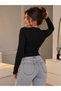Women's Black Ribbed Slim Fit Long Sleeve Blouse - 2