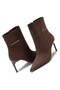 Women's Brown Suede Pointed Toe Thin Heeled Casual Boots with Metal Detail - 4
