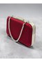 Burgundy Satin Silver Metal Detailed Crystal Stone Embroidered Chain Strap Women's Evening Dress Bag Wedding Engagement Graduation - 7