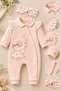 Baby Girl 2-Piece Long Sleeve Set with 1 Floral Patterned and 1 Cotton Dog Print Jumpsuit - 2