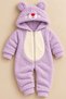 Baby Girl Jumpsuit Teddy Bear Hooded Plush Zippered Welsoft One-Piece Jumpsuit - 7