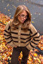Women's Camel Brown Striped Ultra Soft Cardigan