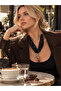 Women's Black Fabric Scarf Necklace Sparkling Patterned Shawl Necklace Pearl Detailed Chain Musical Note Figured Design Necklace - 2