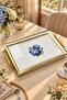 Gülistan Glass Printed Rectangular Serving Tray with Hydrangea Pattern and Gold Edges Presentation Tray 48X29 cm - 2