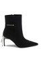 Women's Black Suede Pointed Toe Thin Heeled Casual Boots with Metal Detail - 3