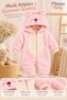 Baby Girl Jumpsuit Teddy Bear Hooded Plush Zippered Welsoft One-Piece Jumpsuit - 5