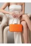 Orange Satin Silver Metal Detailed Crystal Stone Embroidered Chain Strap Women's Evening Dress Bag Wedding Engagement Graduation