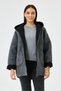 Women's Anthracite Italian Wool Hooded Zippered Scuba Fabric Oversize Slim Coat 40 - 46 Size - 4