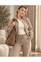 Elvena Women's Beige 100% Cotton Stand Collar Double Zipper Knitwear Top Lace-Up Pocket Pants Set - 3