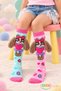 1 Pair of Turquoise & Pink Plush Eared Cute Dog Patterned Socks (Without Heels) - 3