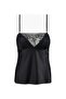 Midnight Whisper Thin Strap Top, Flowing Silk, Elegant Lace Detail
