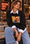 Women's Oversize Sweatshirt 90S Retro Mtv Printed 3 Thread Crew Neck - Black