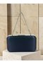 Navy Blue Satin Silver Metal Detailed Crystal Stone Embroidered Chain Strap Women's Evening Dress Bag Wedding Engagement Graduation - 3