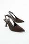 Women's Brown Suede Pointed Toe Buckle Thin Heeled Slingback Shoes - 7