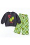 Girls' and Boys' Kiwi Pattern Printed 3-Yarn Cotton Sweat Suit with Checked Pants, Top and Bottom Set, Ages 2-8 - 2