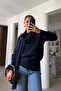 Atkili Oversize Cycling Collar Sweater - Navy Blue - 4