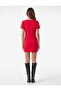 Crew Neck Short Balloon Sleeve Mini Dress with Stitching Detail - 4