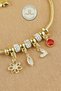 Steel Bracelet - Gold Flower Heart Detailed Red Stone Snake Chain Steel Bracelet 16+5cm