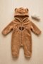 Baby Boy Jumpsuit with Teddy Bear Ears, Hooded Plush Zippered Baby Set - 6