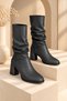 Alessia Women's Black Bellows Almond Toe Thick Heeled Daily Stylish Boots - 4