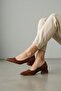 Tan Crocodile Patterned Low Heel Stylish Short Heeled Shoes