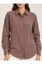 Women's Brown Muslin Fabric Long Sleeve Buttoned Shirt - 2
