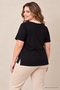 Women's Black Plus Size Beige Scarf Collar Tie Detail Side Slit Short Sleeve Stretchy Viscose Blouse - 6