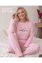 Tokyo Waffle Cotton Knitted Interlock Grateful Heart Printed Large Size Pink Pajama Set