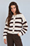 Women's Cream Brown Striped Ultra Soft Cardigan - 4