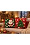 Santa's Forest Christmas Santa Claus and Pine Tree Patterned Red Green 3D Knitted Look Decorative Set of 2 Throw Pillow Covers