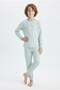 Boy's Blue Star Printed 100% Cotton Single Jersey Fabric Plain Long Sleeve Pajama Set - 3