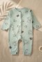 Green Bear Patterned Fabric 100% Cotton Baby Boy Romper 3-6-9 Months - 6