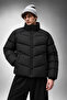 New Now Men's Black Inflatable Coat Stand Collar Zippered Winter Thick Coat - 2