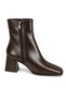 Mila Women's Brown Patent Leather Blunt Toe Zippered Thick Heeled Daily Stylish Boots - 6