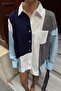 White Knitwear Embellished Patchwork Women's Shirt with Stone Detail - 4