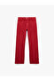 Cotton Regular Waist Buttoned Pocketed Long Cut Straight Leg Trousers - Straight Jeans