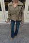 Khaki Raglan Sleeve Double-Breasted Closure Elastic Waist Detail Women's Lined Short Trench Coat - 4