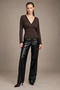 Women's V-Neck Crop Blouse with Drawstring Detail - 4