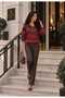 Women's Striped Polo Collar Burgundy-Brown Color Sweater - 2