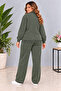 Women's Elastic Waist, Adjustable Drawstring, Wide Leg, Jacketed Tracksuit Set C7140-Khaki - 8