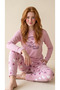 Pink Heart Patterned Crew Neck Thermal Women's Long Sleeve Pajama Set - 3