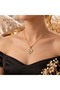 Gold Color Minimal Heart Design Zircon Stone Steel Necklace - 2