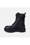 Women's Black Gold Buckle Thick Soled Leather Boots - 3