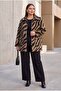 Leopard Patterned Unlined Large Size Cashmere Coat Salmon - 2