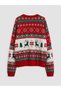 Özmarka New Season Red Christmas Themed Girls' Knit Sweater - 3