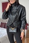 Black Collar Belt Detailed Leather Jacket - 8680 - 2