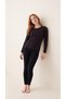 Black Heart Patterned Crew Neck Viscose Women's Long Sleeve Pajama Set - 3