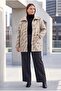 Leopard Patterned Unlined Large Size Cashmere Coat Cream - 2